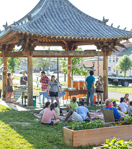 Students working on a community garden