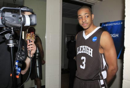 C.J. McCollum being interviewed after game