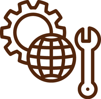 Icon with gear, wrench, globe