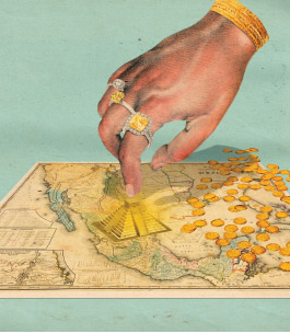 Illustration of hand touching map
