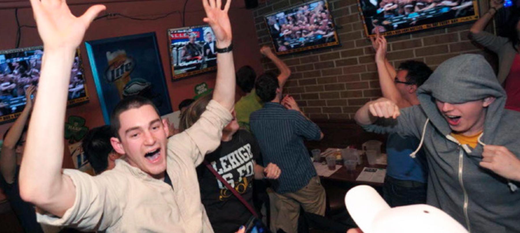 Lehigh University students celebrating beating Duke