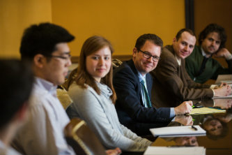 Political historian Jay Cost speaks with students at Lehigh University