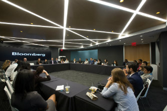 Lehigh Mandela Fellows and Global Village participants meet with Bloomberg employees in New York.
