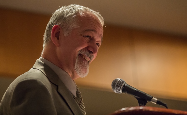 Tamás Terlaky welcomes participants to the INFORMS annual meeting. The conference, for which Terlaky served as general chair, drew more than 5,600 people to Philadelphia.
