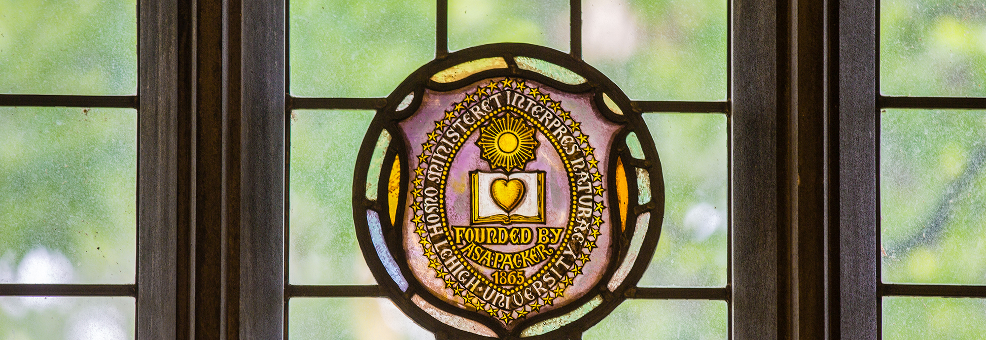 Stained Glass window detail with Lehigh Seal